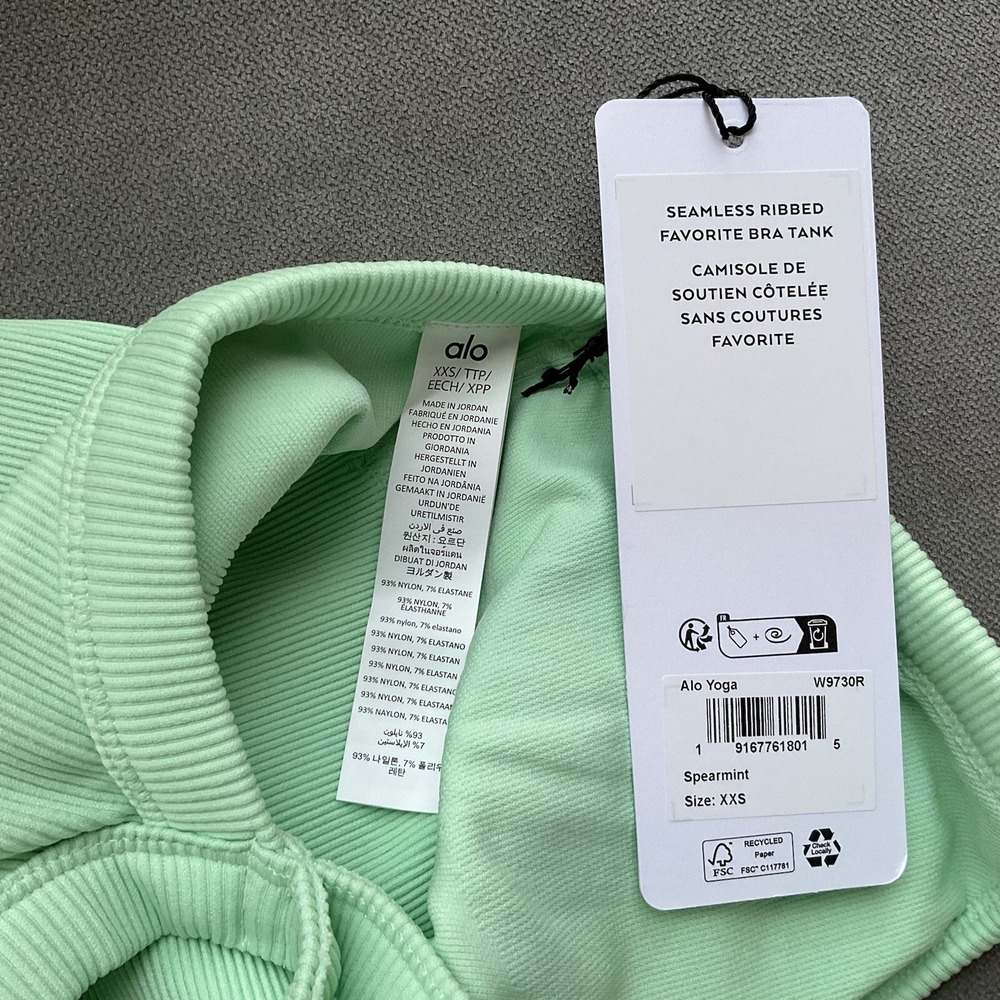 Alo Yoga Seamless Ribbed Favorite Bra Tank Spearmint XXS - Picture 7 of 8
